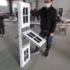 Aluminum awning window shown from inside and outside with sash open