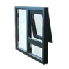 Close-up of aluminum top hung window with stainless hinges and weatherproof seal