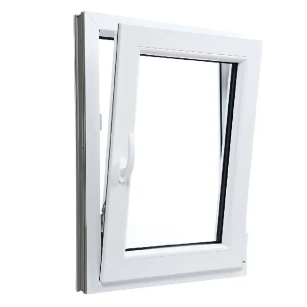 PVC tilt and turn window installed in upper floor of apartment building