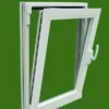 PVC tilt and turn window in a bright living room, open in tilt position