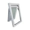 Frosted vinyl top hung window installed in a bathroom for privacy and airflow