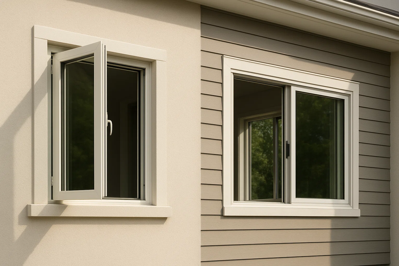 Modern building with casement windows and sliding windows for comparison