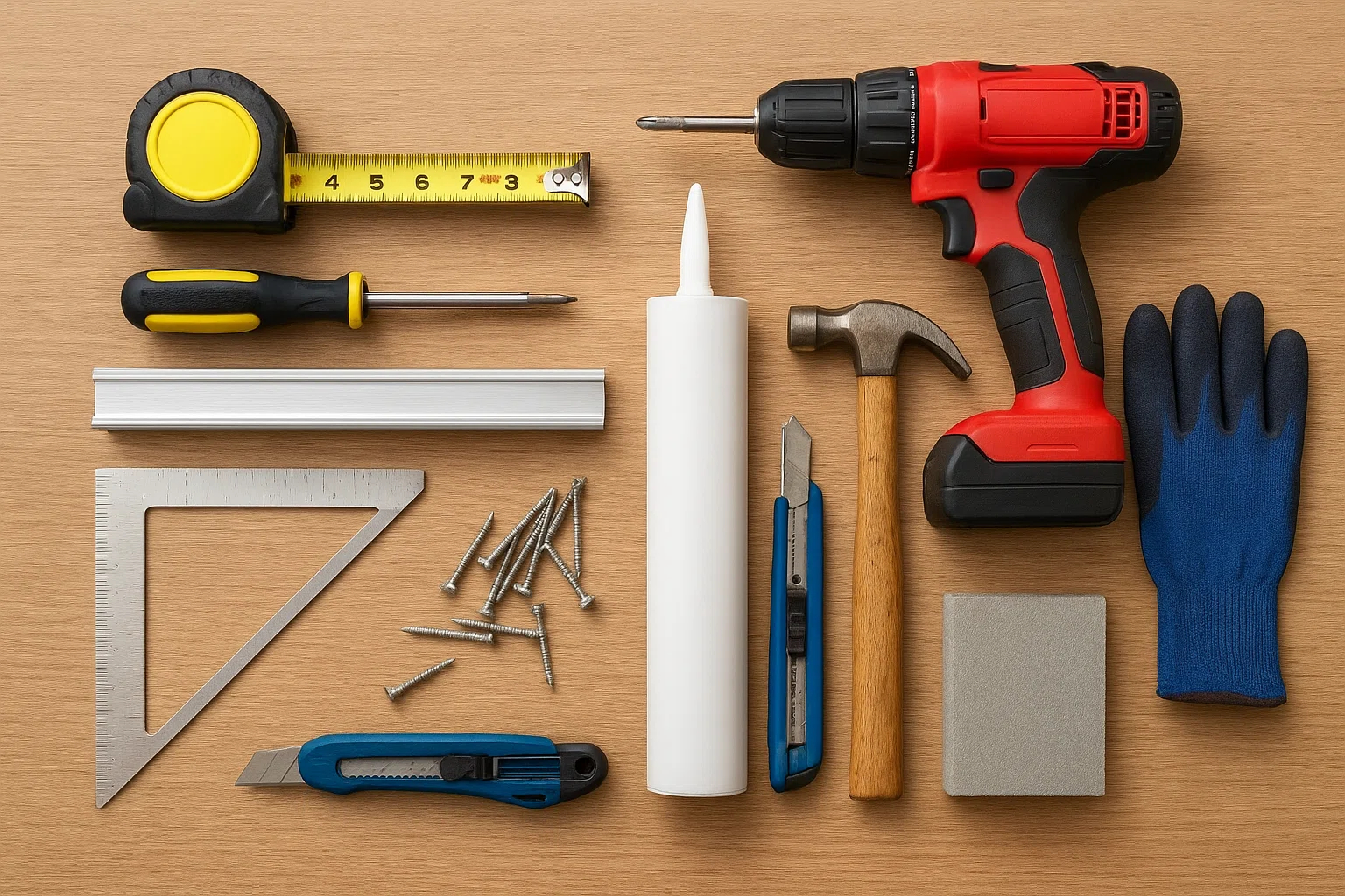 window installation tools flat lay