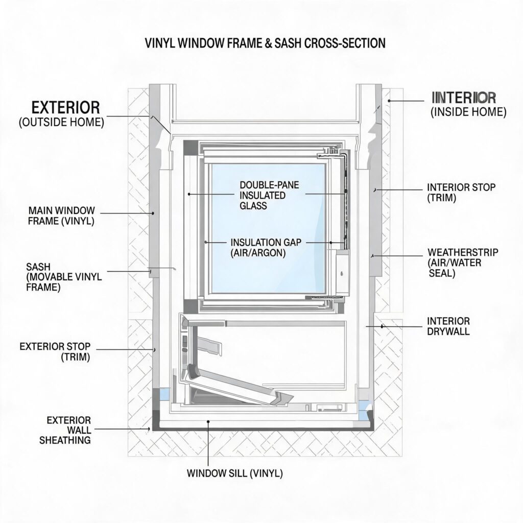cross-section-diagram-of-vinyl-window-frame-and-sash-componentsfrom door&window factory
