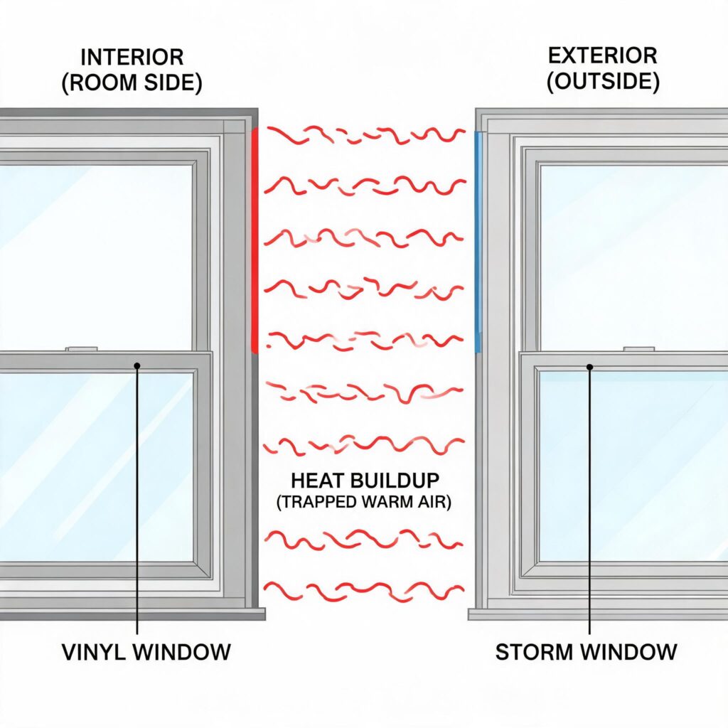 cross-section-diagram-showing-heat-buildup-between-storm-window-and-vinyl-windowfrom door&window factory