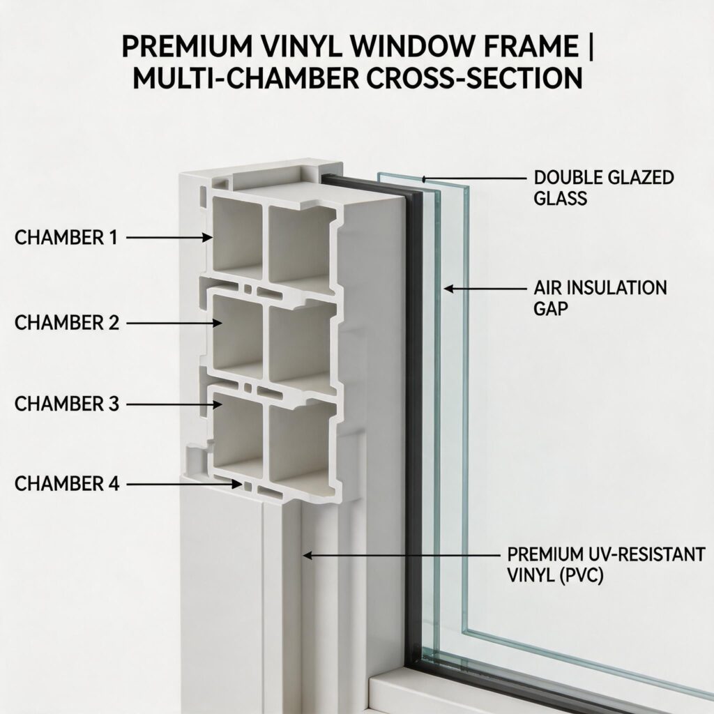 cross-section-of-premium-vinyl-window-frame-showing-multi-chamber-designfrom door&window factory