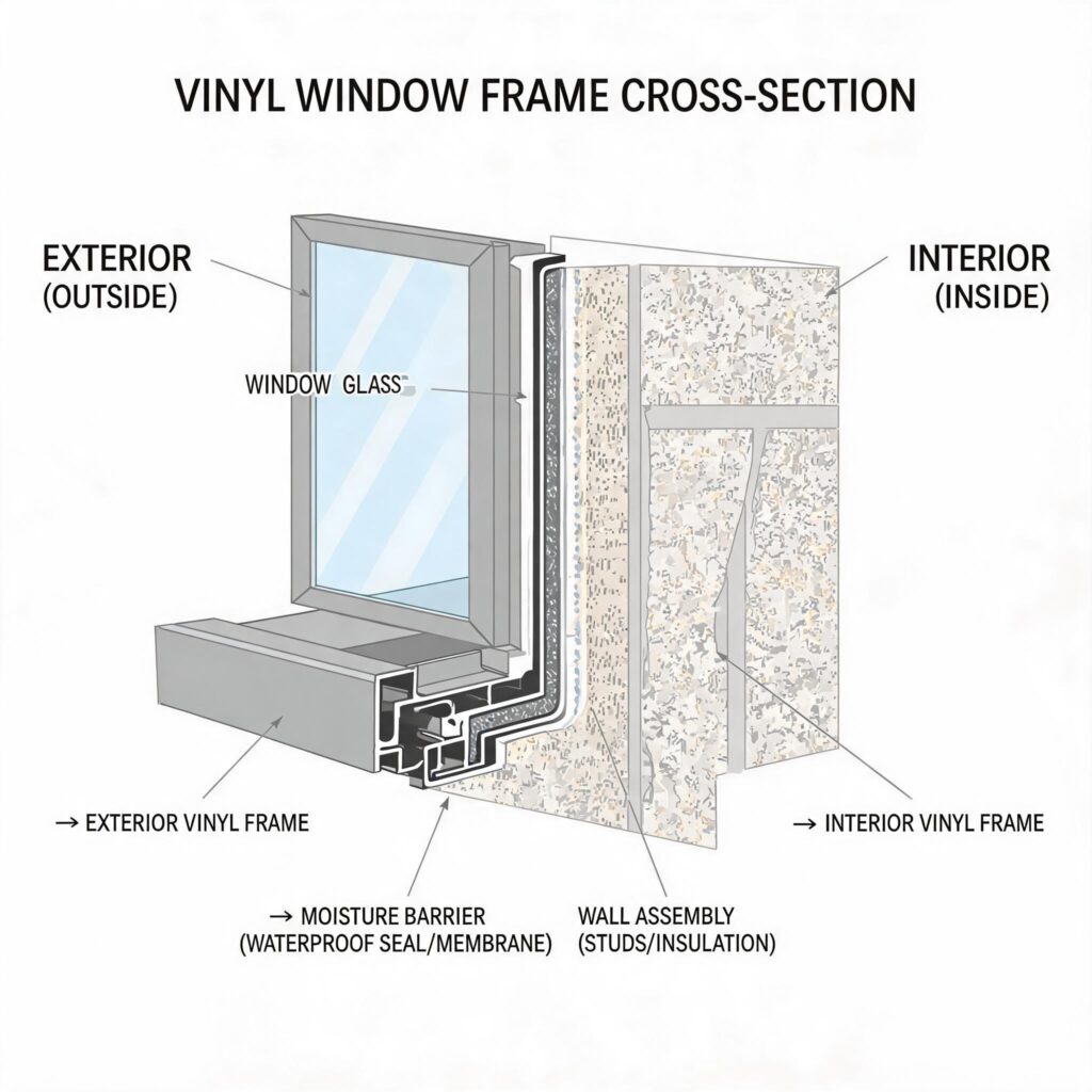 cross-section-of-vinyl-window-frame-showing-moisture-barrierfrom door&window factory