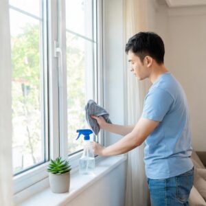 homeowner-cleaning-vinyl-window-frames-with-soft-clothfrom door&window factory