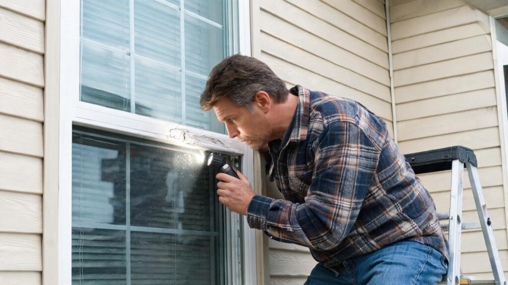 homeowner-inspecting-vinyl-window-frame-for-chalking-and-damagefrom door&window factory