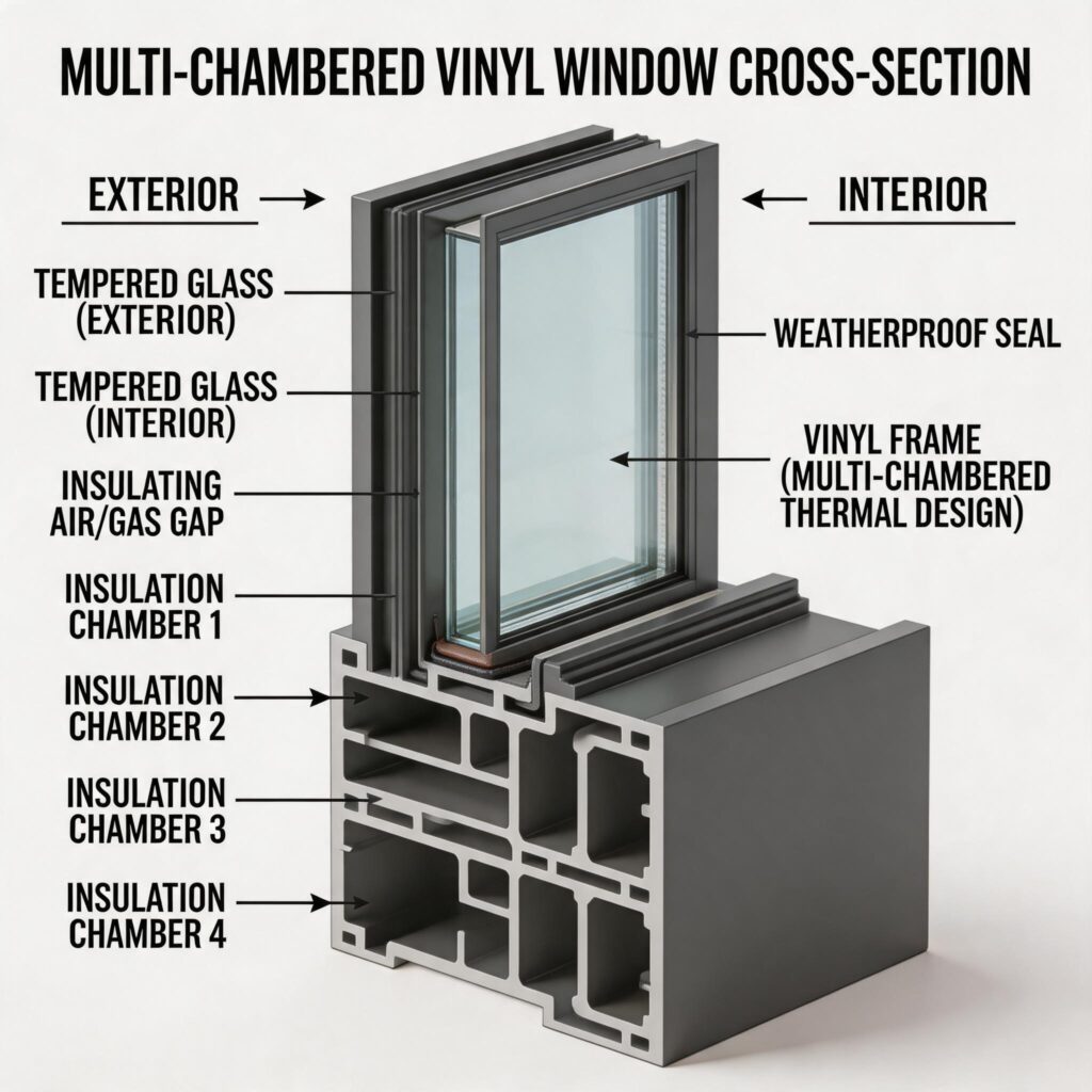 modern-vinyl-window-cross-section-showing-multi-chambered-frame-designfrom door&window factory