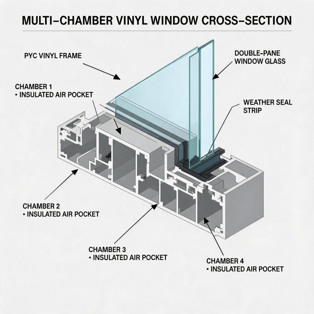 vinyl-window-cross-section-showing-multi-chamber-designfrom door&window factory